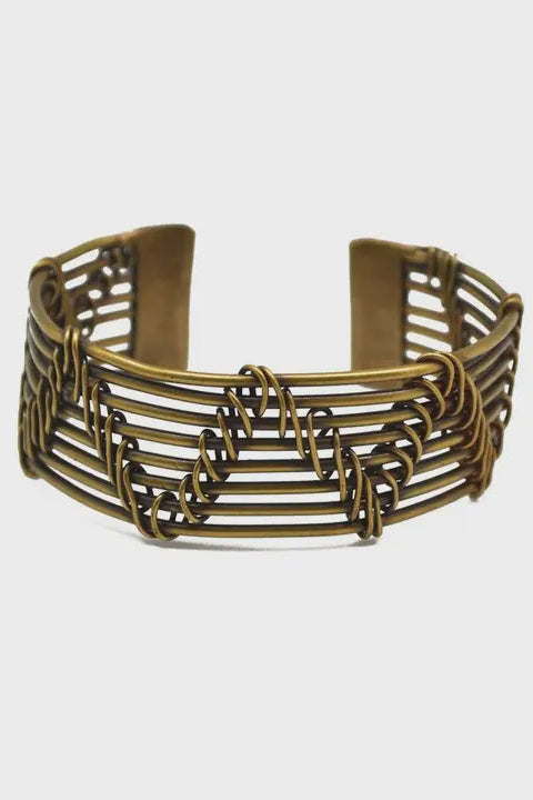 Basketwave Antique Brass Cuff