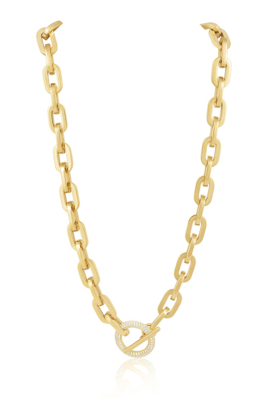 Gold chain necklace on a white background