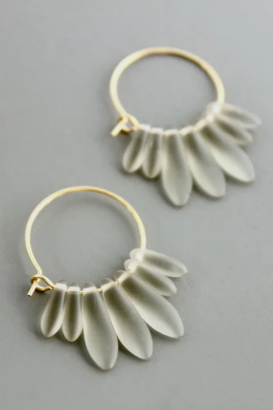 Black Diamond Matte Glass Hoop Earrings