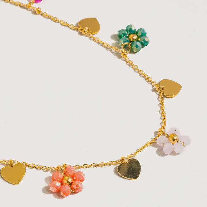 Melvin 18K Gold Flower & Hearts Necklace