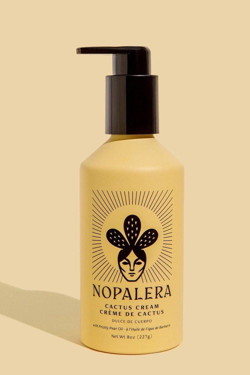 Nopalera cactus cream bottle on a beige background