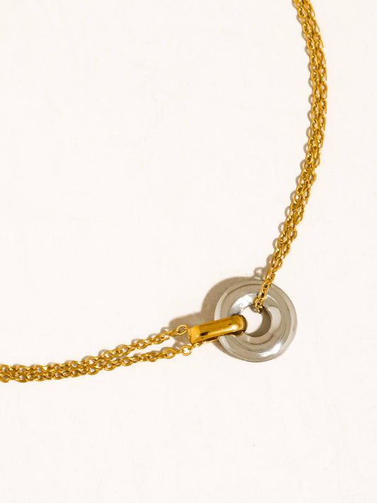 Brixton 18K Gold Non-Tarnish Two Tone Circle Necklace