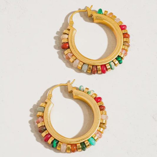 Capri 18K Gold Color Beaded Resort Hoop Earring