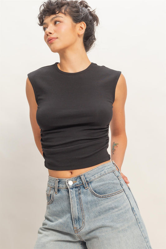 Ruched Cap-Sleeve Top