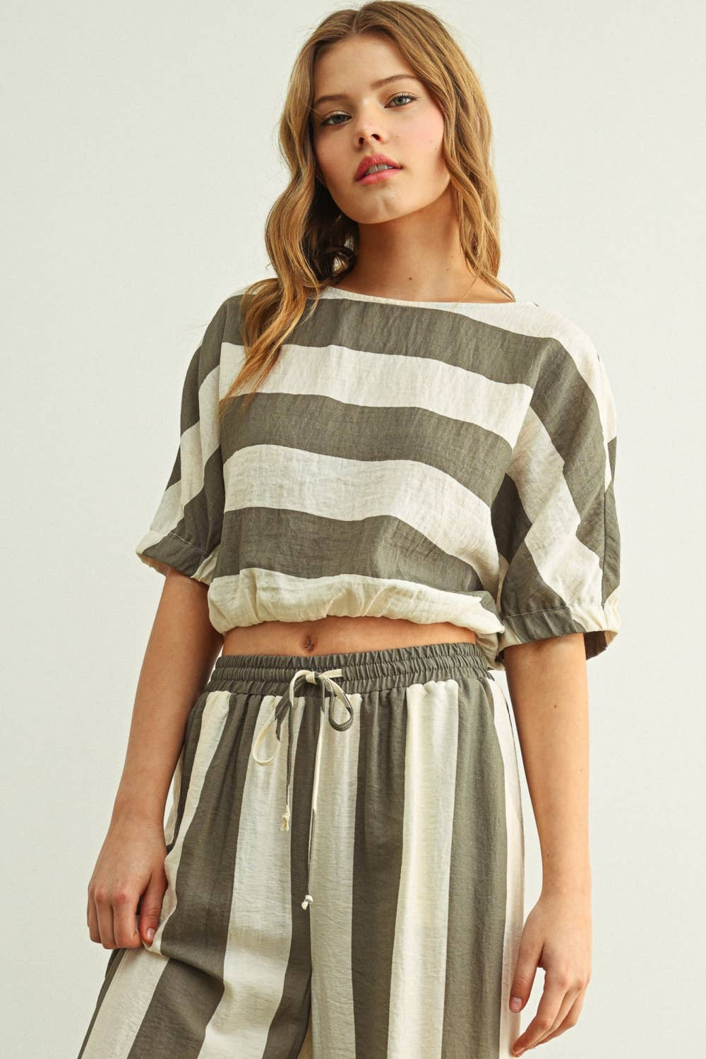 Striped Boatneck Bubble Hem Top