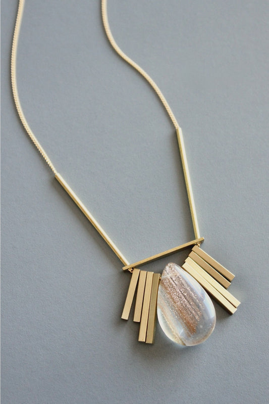 Quartz & Brass Art Deco Necklace