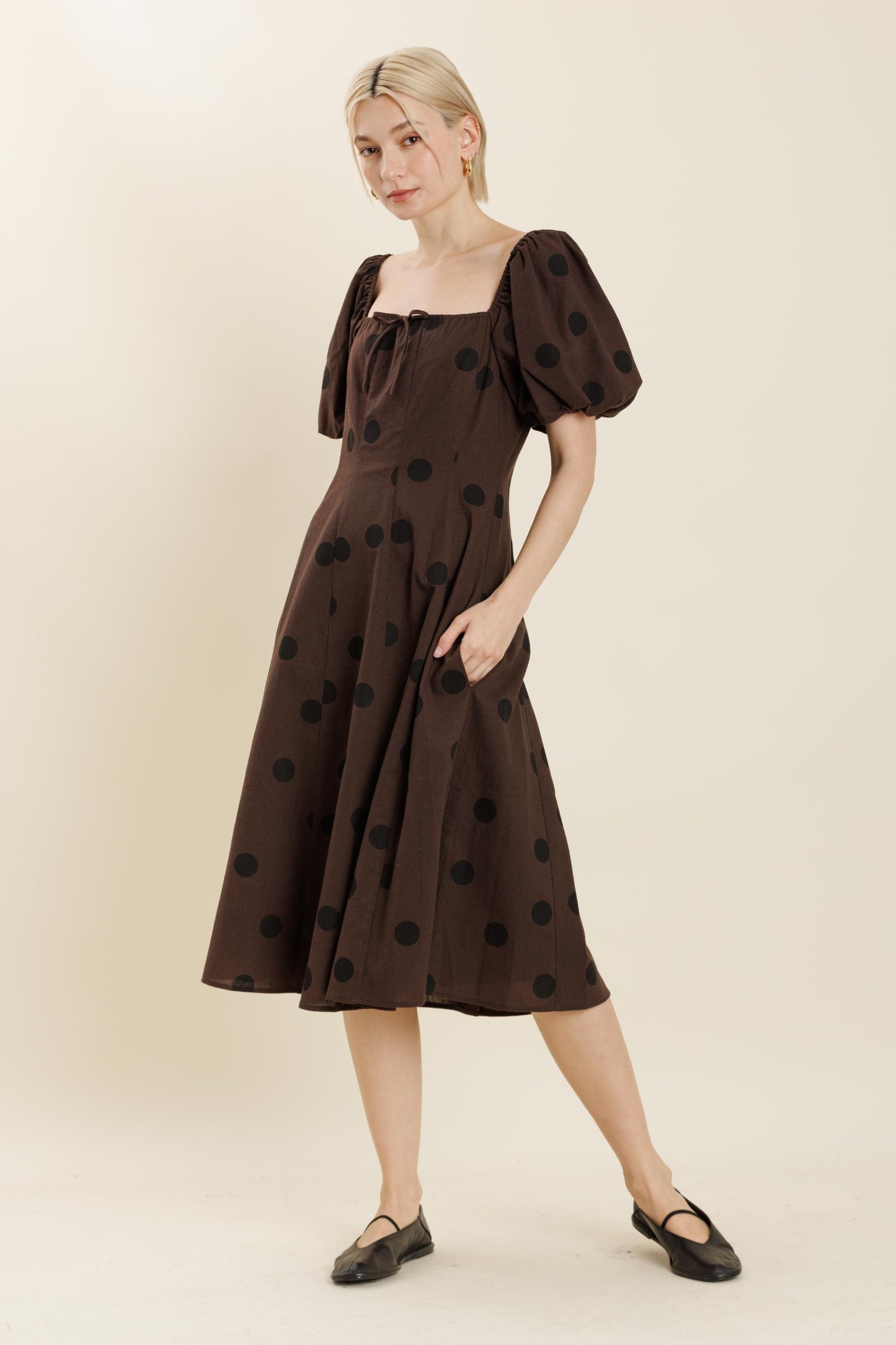 Polka Dot Linen Midi Dress