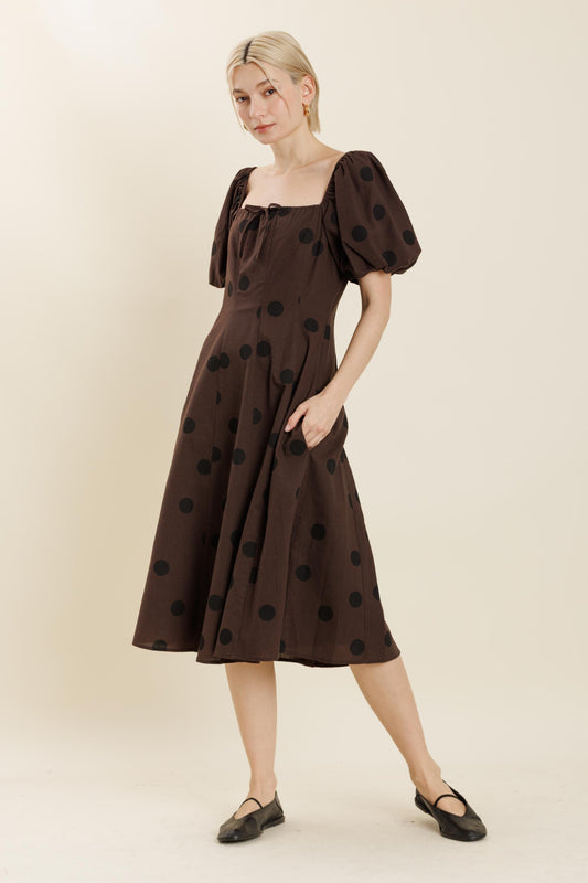 Polka Dot Linen Midi Dress