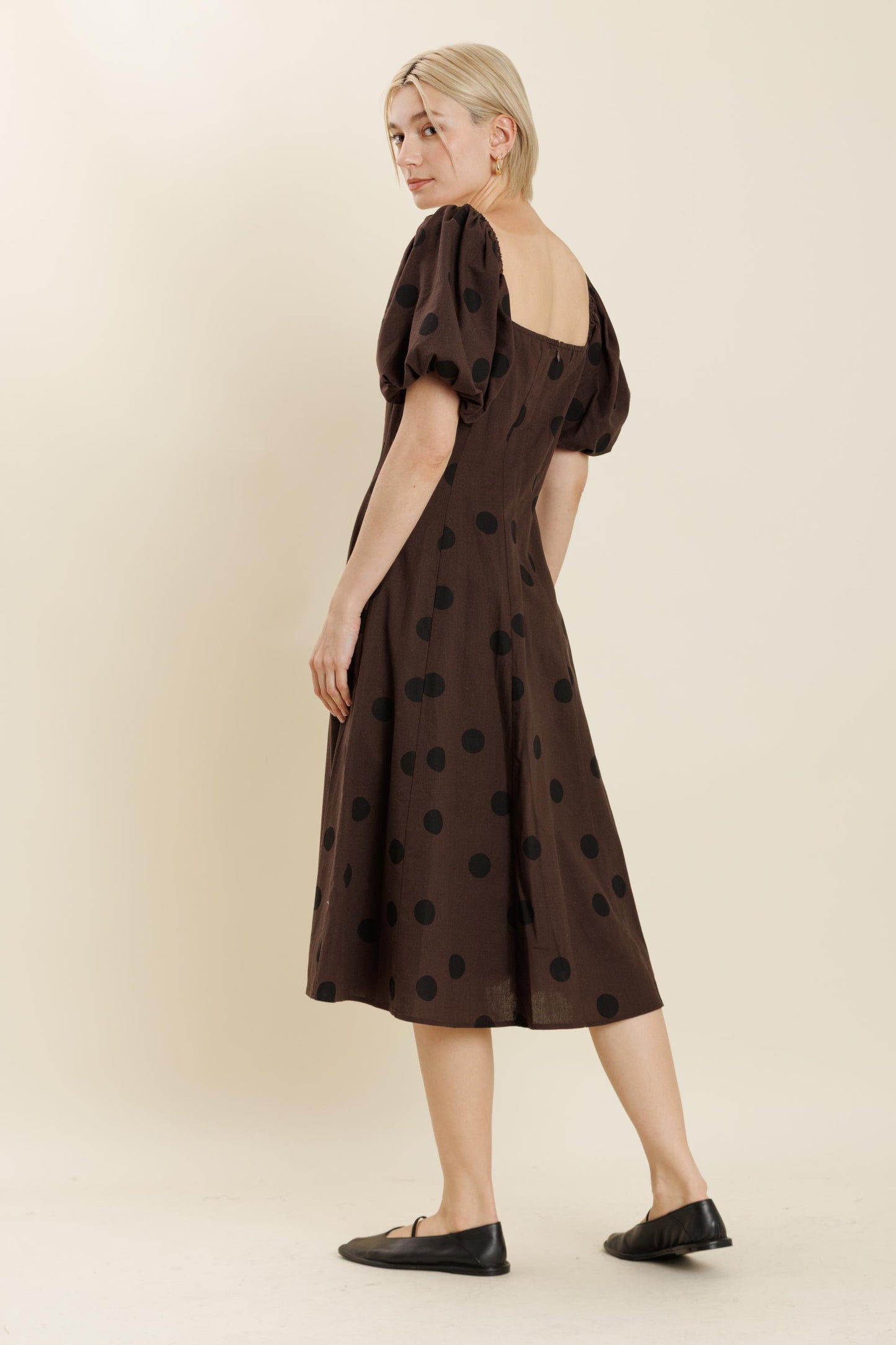 Polka Dot Linen Midi Dress