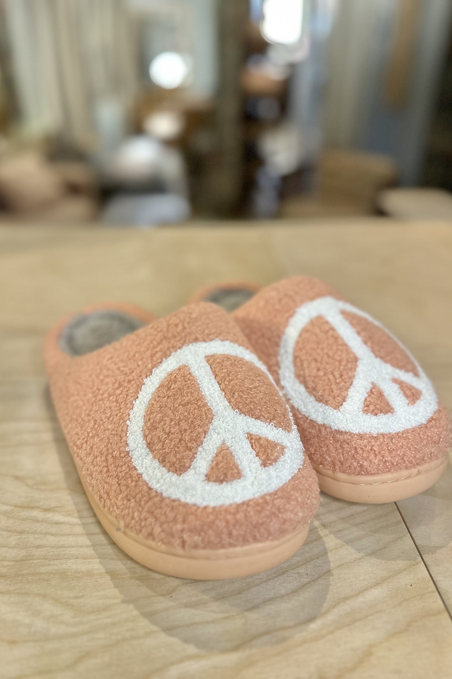 Peace Sign Sherpa Slippers