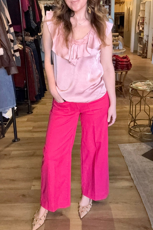 Cropped Patch Pocket Wide Leg