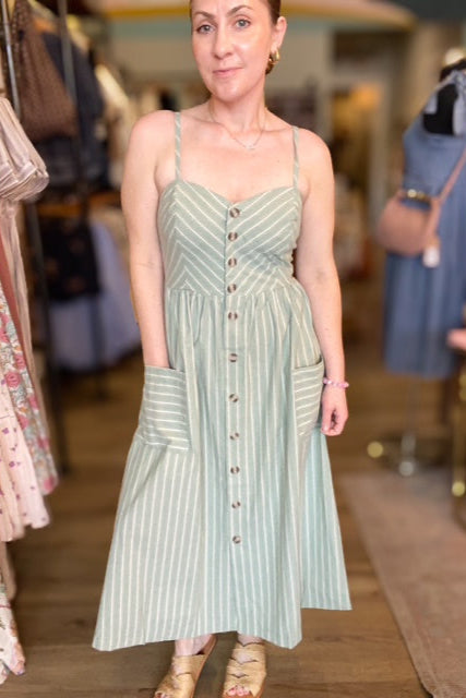 Button Down Striped Linen Midi