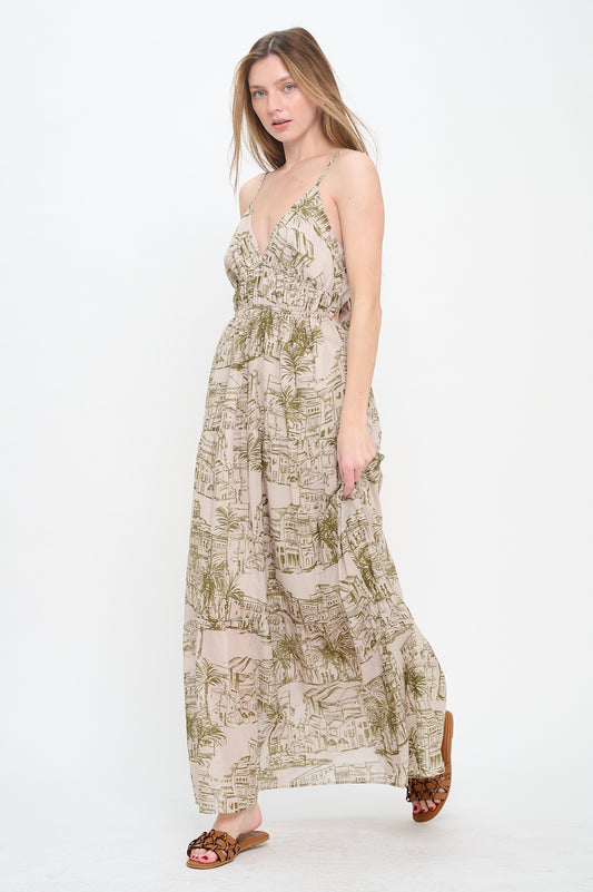 Woman wearing a floral dress on a white background