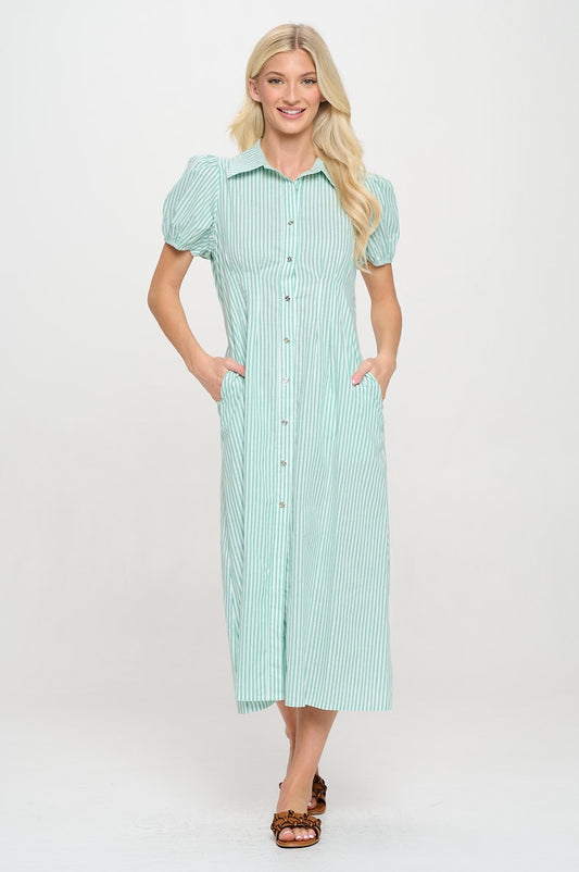 Mediterranean Stripe Button-Down Dress