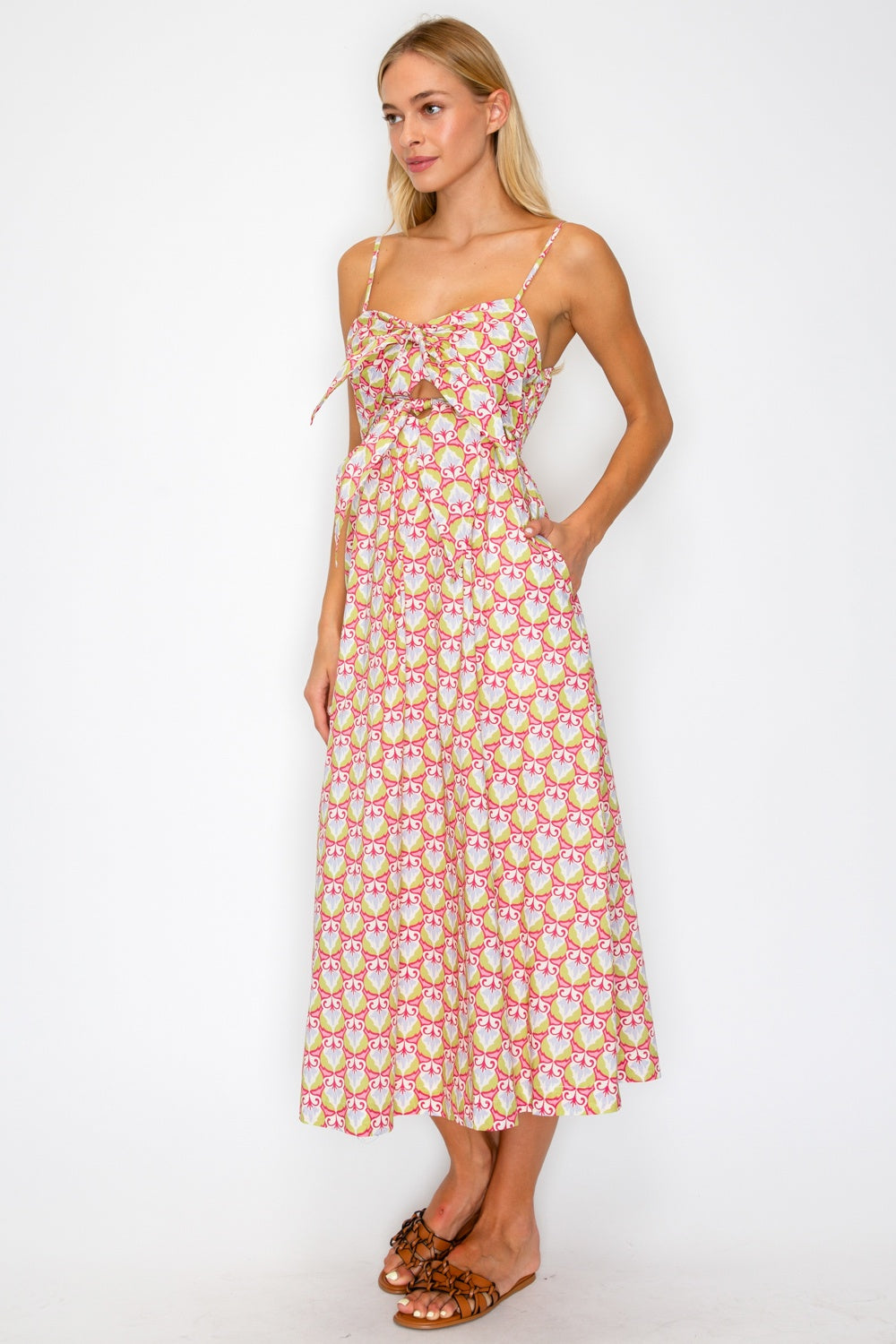 Mythic Petal Tie-Front Midi Dress