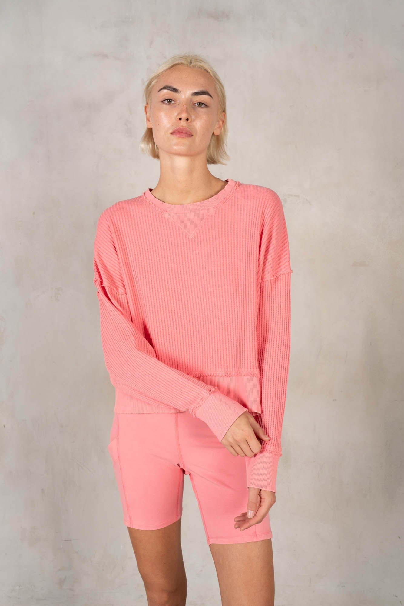 Long-Sleeved Waffle Top - Bubble Pink