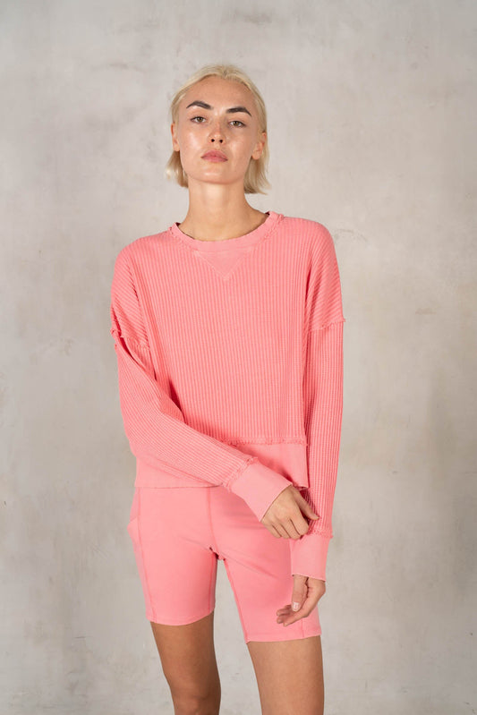 Long-Sleeved Waffle Top - Bubble Pink