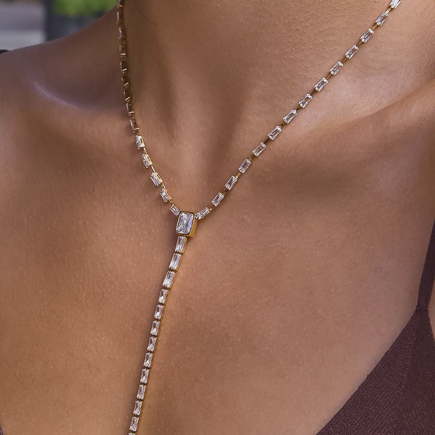 Cieline CZ Lariat Necklace