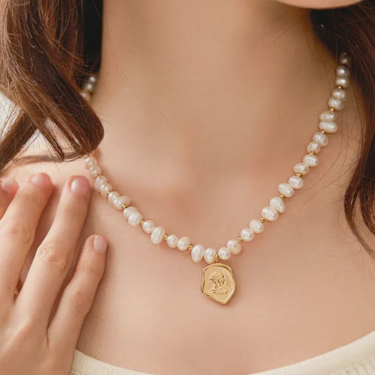 Aurora 18K Gold Coin Pendant with Natural Pearl Necklace