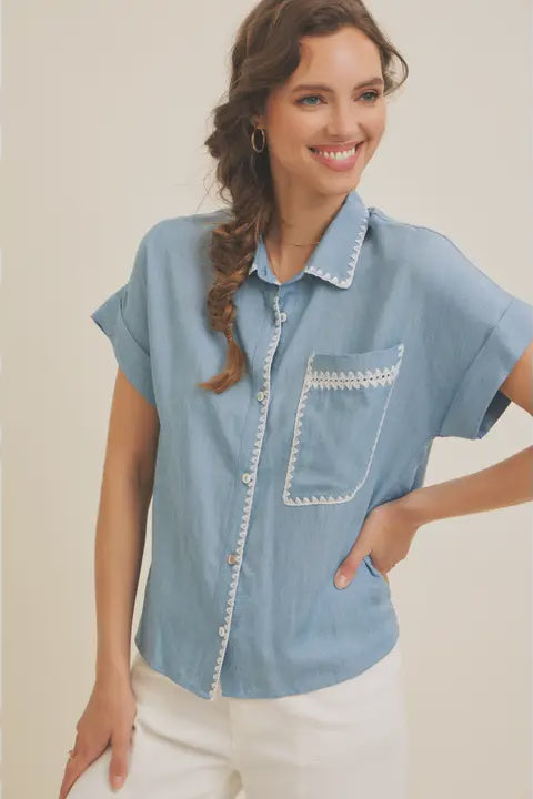 Contrast Stitched Chambray Shirt