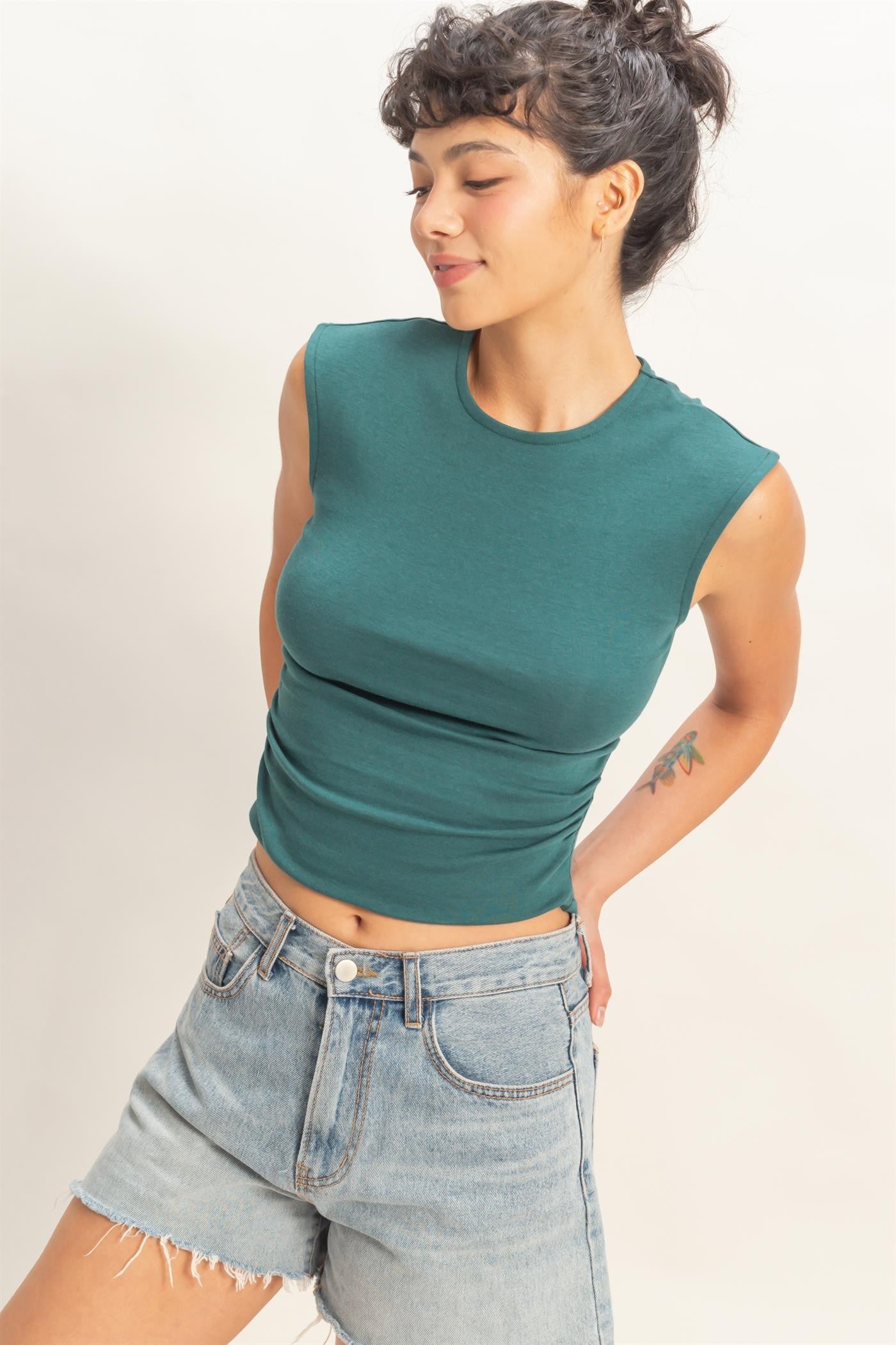 Ruched Cap-Sleeve Top