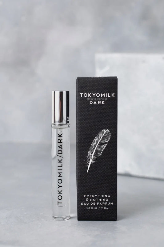 TOKYOMILK Dark perfume bottle and packaging on a light gray background