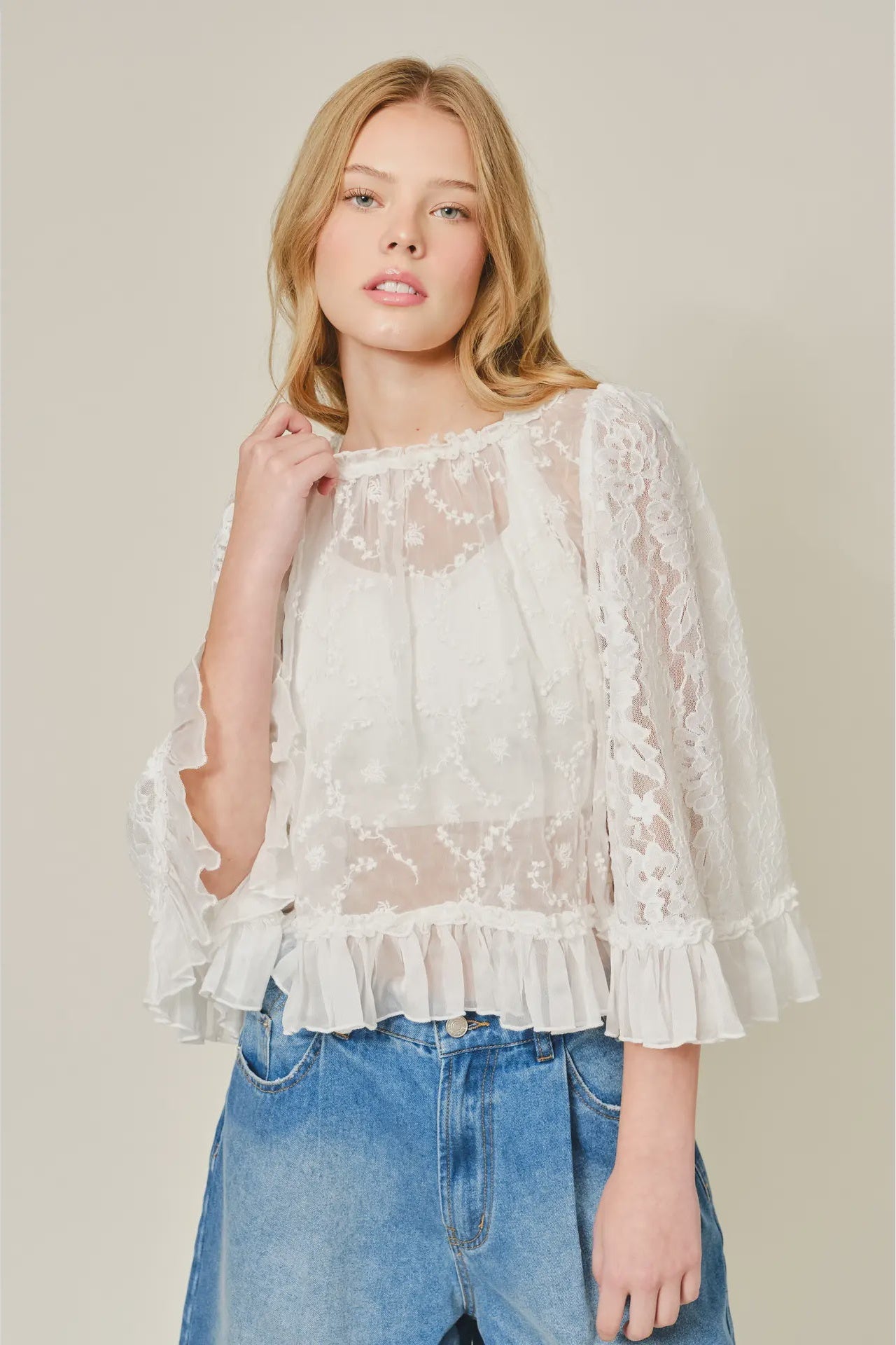 Boho Lace Cape Blouse