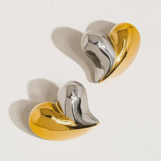 Atrial 18K Gold Silver Non-Tarnish Heart Studs