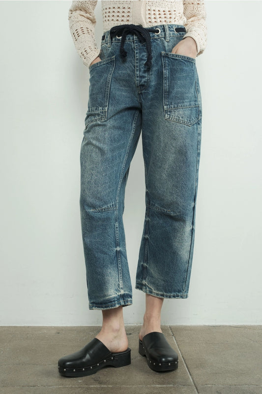 Drawstring Barrel Denim Pants