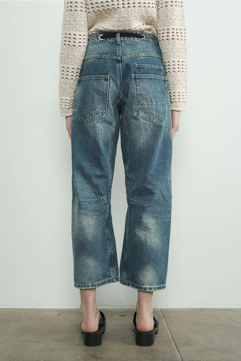 Drawstring Barrel Denim Pants