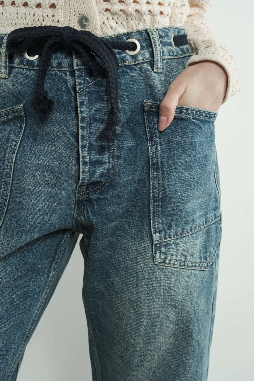 Drawstring Barrel Denim Pants