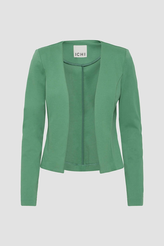 Green cardigan on a light gray background