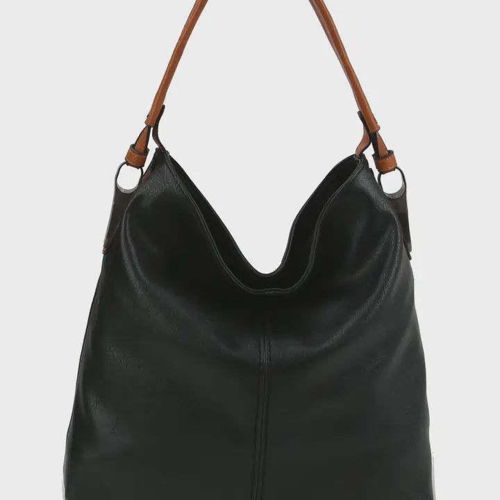 Side Metal Accent Hobo Bag - Black