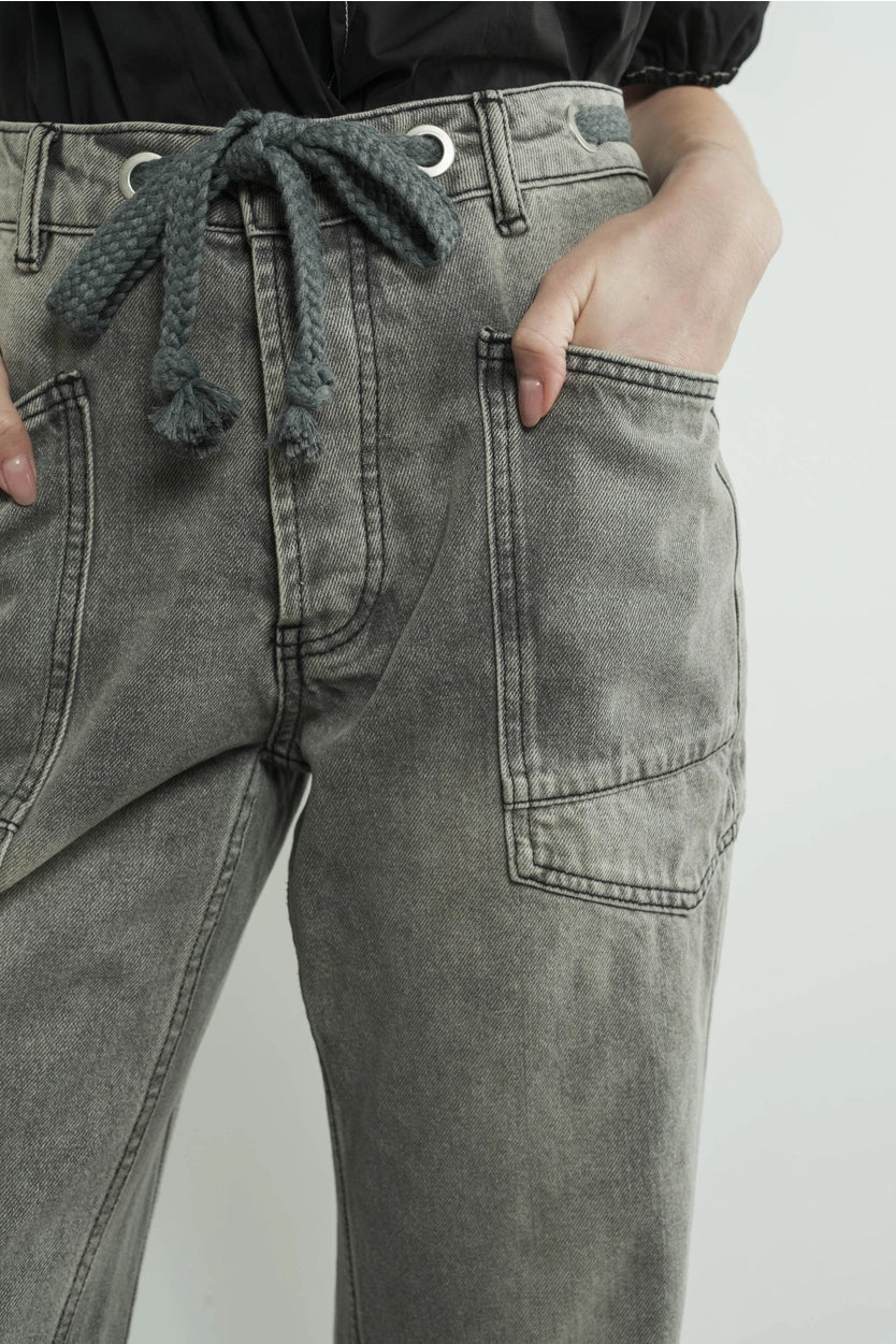 Drawstring Barrel Denim Pants