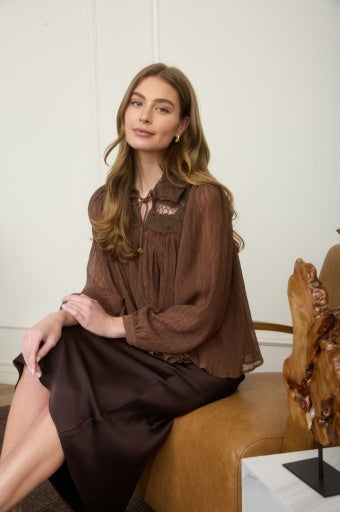 Margot Lace Collar Tie Front Blouse