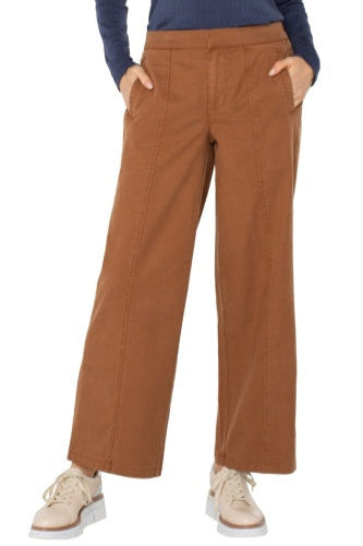 Brown pants worn by a person on a white background