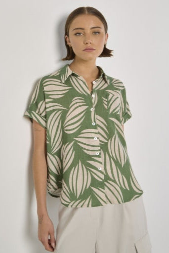 Linen Blend Resort Shirt - Green