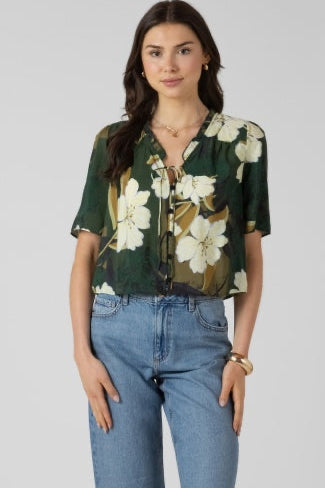 Button Front Ruffle Trim Blouse