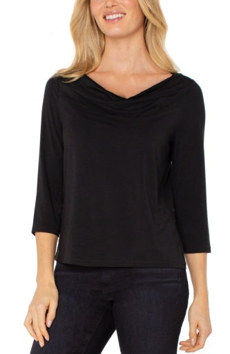 3/4 Sleeve Draped Neck Knit