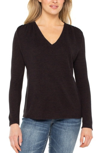 V-Neck Shirred Knit Top