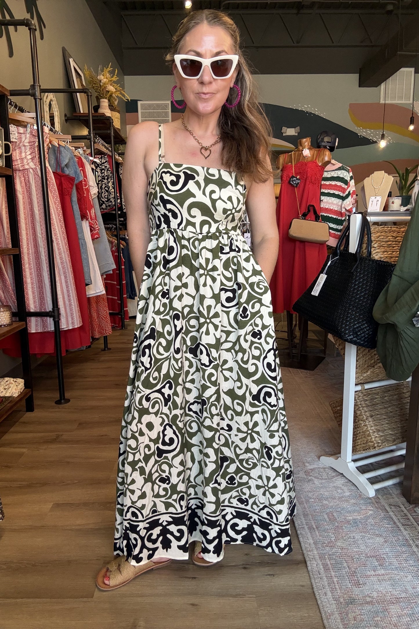 Olive Scroll Maxi Dress