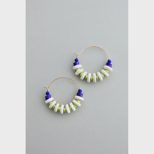 blue, purple, white, and mint hoop earrings