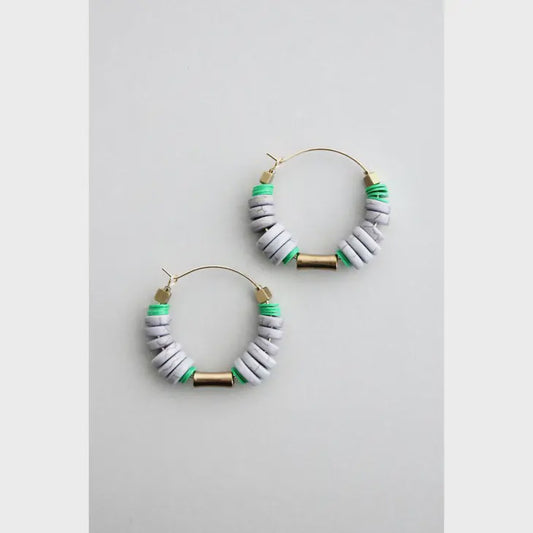 gray and kelly green hoop earrings