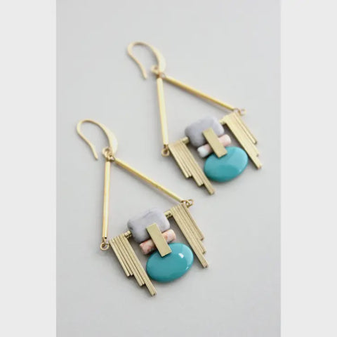 art deco teal and gray earrings