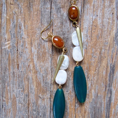 Beaded Statement Earrings, Amber and Evergreen