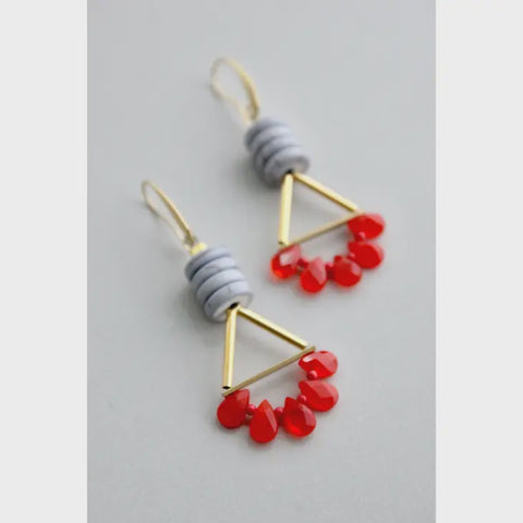 gray and red earrings