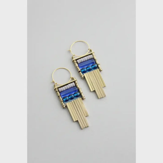 gray and blue geometric hoop earrings