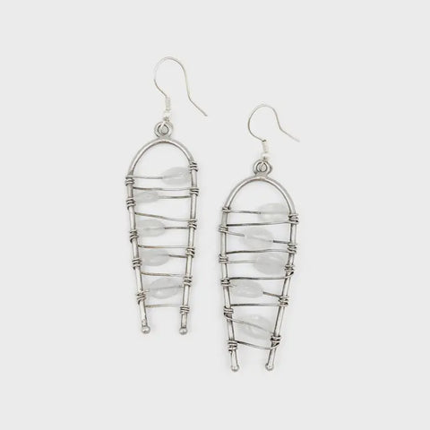 Wire-Wrapped Stone Earrings - Antique Silver, Moonstone